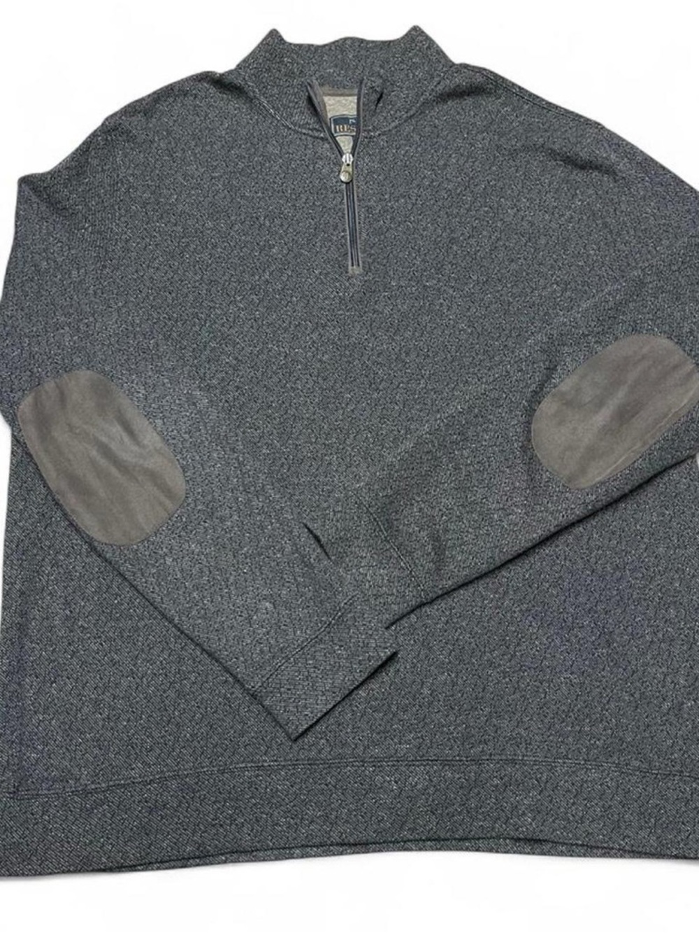 Jos A Bank Reserve Sweater Mens XL Brown 1/4 Zip Mock Neck Elbow Patch